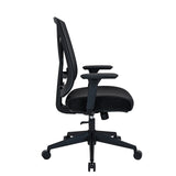 Sidevisning af Professionel kontorstol Mirou i sort med armlæn og stjernefod med hjul fra hjh OFFICE