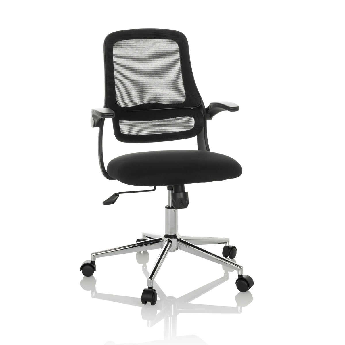 Sort Home Office kontorstol MIKO B ECO med netryg og femstjernet fodkryds med hjul fra hjh OFFICE – 360-graders visning (forfra 15°)