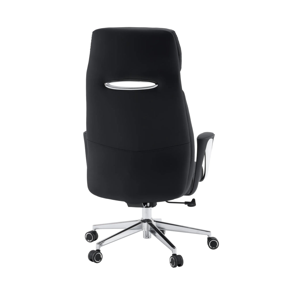 Bagside af den professionelle chefstol VELVET ECO i sort med kromstel og tæppehjul fra hjh OFFICE