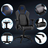 Spillestol GAMEBREAKER POLARYS I i grå-blå med detaljevisninger af armlæn, gasfjeder og hjul fra hjh OFFICE