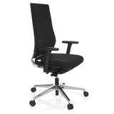 Sort Professionel kontorstol PRO-TEC 700 med armlæn og blankt femstjernet fodkryds med hjul fra hjh OFFICE – 360-graders visning (skråt forfra 60°)