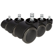 Fem sorte Stolehjul 5x ROLO No-Noise 11mm/50mm til hårde gulve med metalstifter fra hjh OFFICE