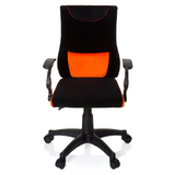 Sort-orange Drejestol til børn KIDDY PRO AL med lændepude og femhjulet fodkryds fra hjh OFFICE – 360-graders visning (forfra 0°)