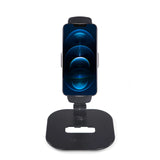 Sort Holder til mobiltelefon & tablet FLEXMOBI IV med fod og holderklemme fra hjh OFFICE – 360-graders visning (forfra 0°)