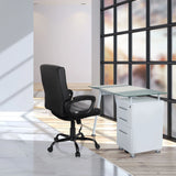 Home Office chefstol ERGOSMOOTH BIG i sort ved et hvidt skrivebord med glasplade fra hjh OFFICE