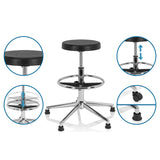 Højdejusterbar drejeskammel TOP WORK 14 I i sort med fodring og valgfri glidere eller hjul fra hjh OFFICE