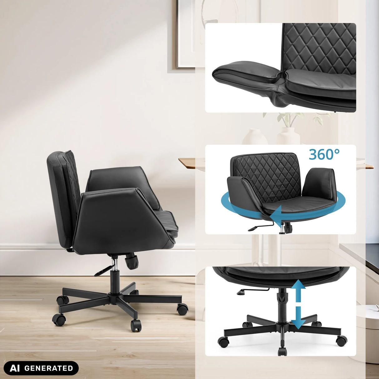 Sort Criss-Cross 10 Home Office kontorstol med 360 graders rotation og højdejustering fra hjh LIVING (AI-genereret billede)
