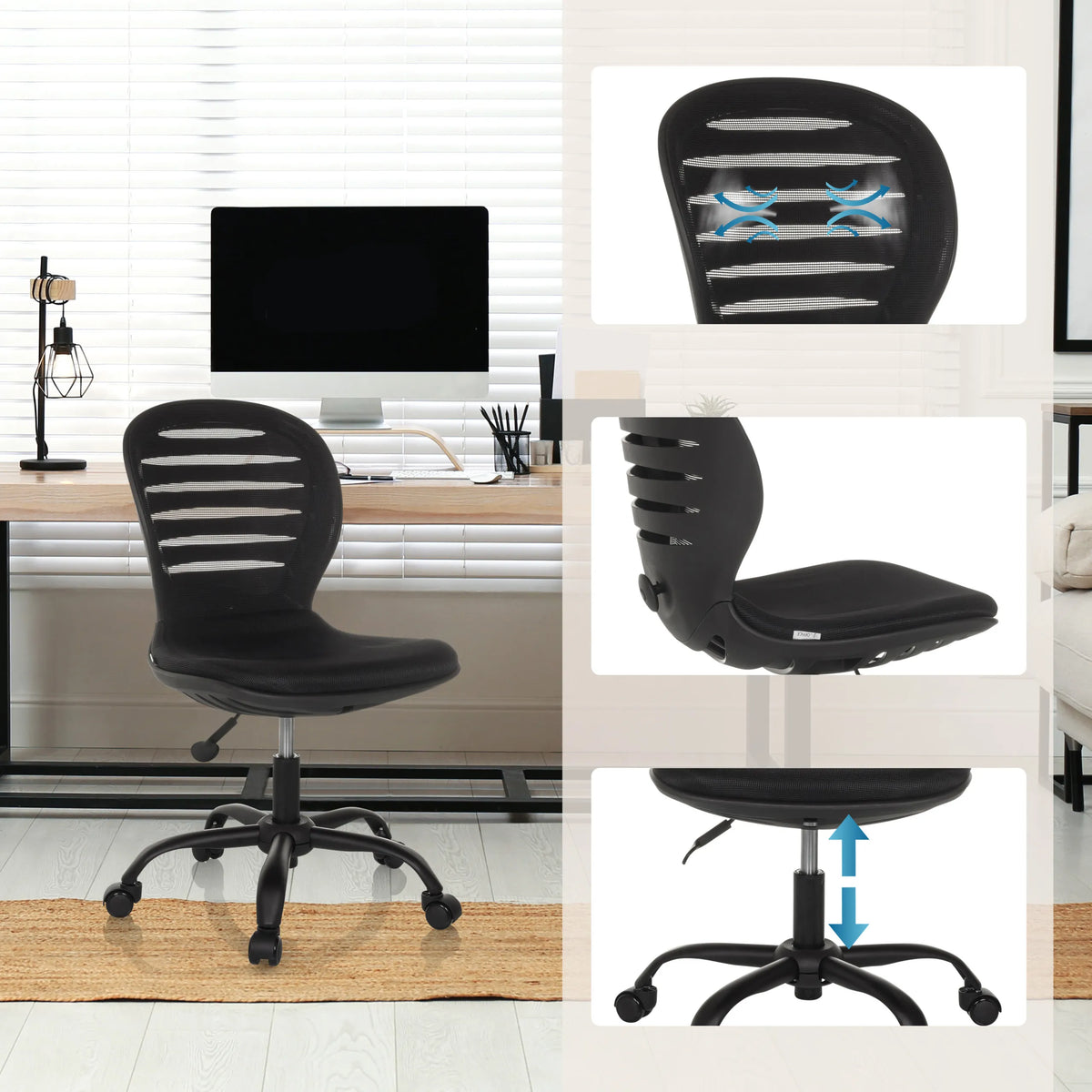 Sort Home Office kontorstol CASLA med åndbart ryglæn og gaslift fra hjh OFFICE