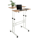 Ståskrivebord WORKSTATION I i hvid og eg med to niveauer og hjul fra hjh OFFICE