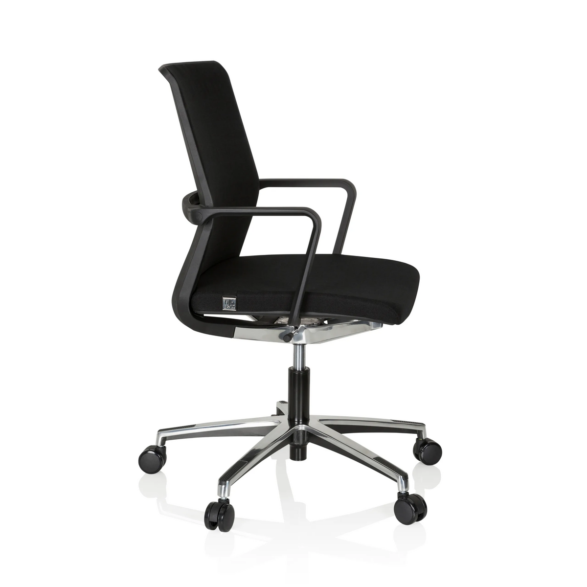 Sort Professionel kontorstol MOVE-TEC 3D med armlæn og femhjulet fodkryds fra hjh OFFICE – 360-graders visning (sideprofil 80°)