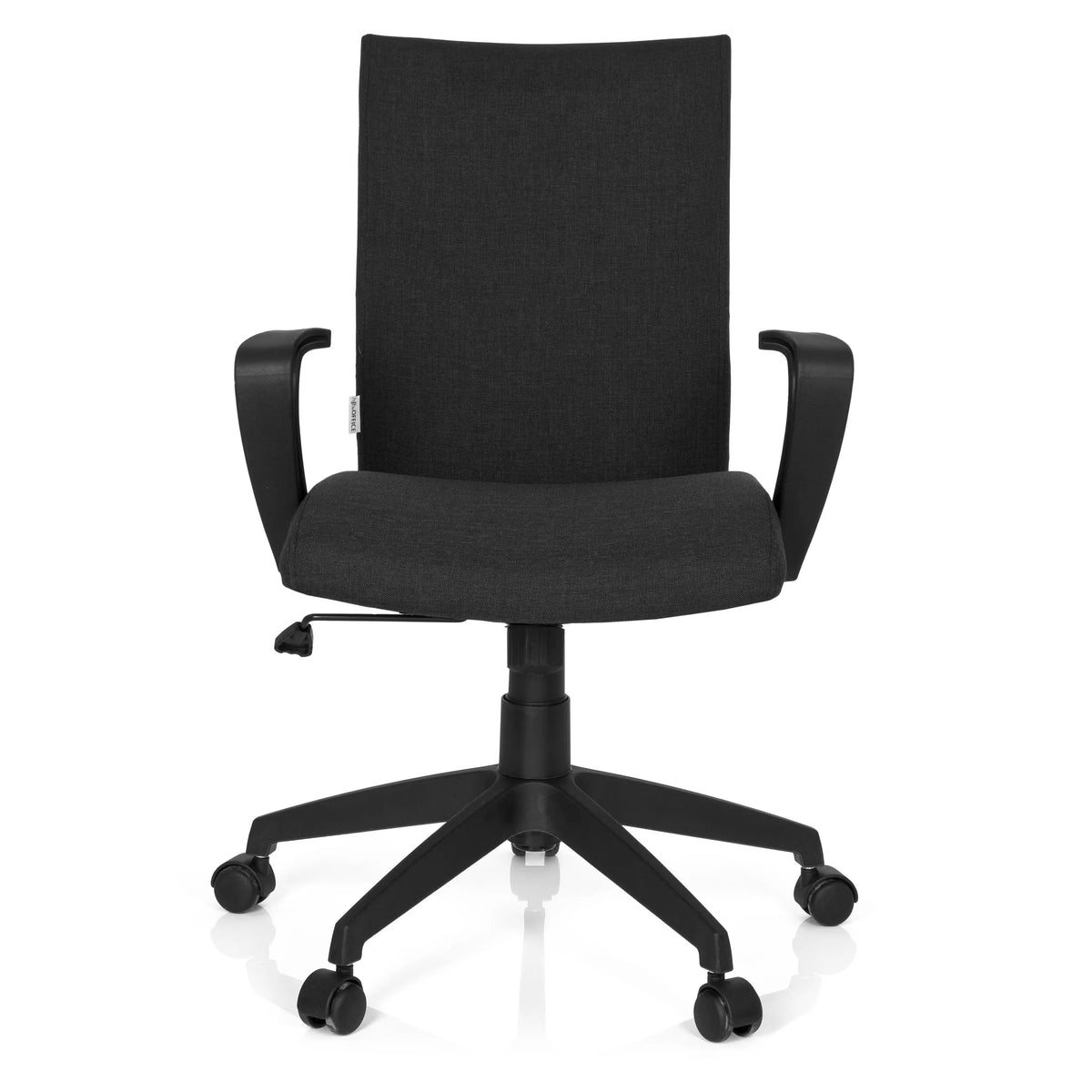 Sort Home Office kontorstol SOFT med armlæn og femhjulet fodkryds fra hjh OFFICE – 360-graders visning (forfra 0°)