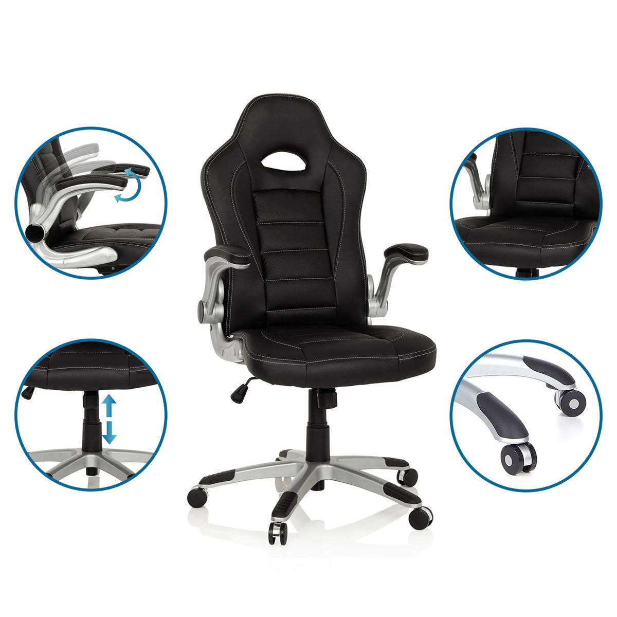 Spillestol GAME SPORT i sort med justerbare armlæn og gaslift fra hjh OFFICE