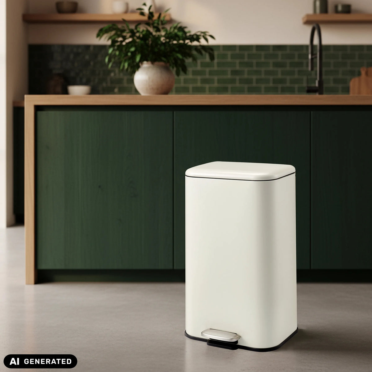 Beige papirkurv Clean 1 med fodpedal og 30 l kapacitet fra hjh OFFICE (AI-genereret billede)
