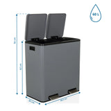 Måltegning af Papirkurv Clean 13 med 60 L kapacitet og 58,5 x 32 cm fra hjh OFFICE