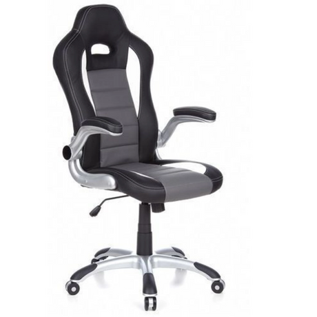 Gaming-Stuhl GAME SPORT in Schwarz, Grau und Weiß mit Schalensitz und silbernem Fußkreuz von hjh OFFICE