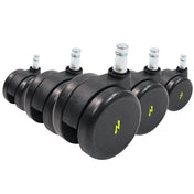 Fem sorte stolehjul 5x ROLO ESD 11mm/65mm til hårde gulve med sølvfarvede metalstifter fra hjh OFFICE