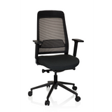 Sort Professionel kontorstol CHIARO T1 BLACK med netryg og femstjernet fodkryds med hjul fra hjh OFFICE – 360-graders visning (forfra 20°)