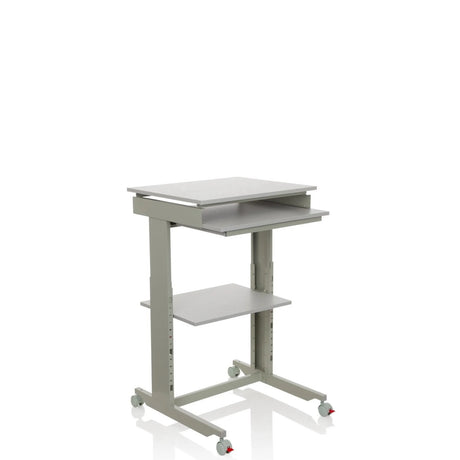 Gråt Ståskrivebord WORKSTATION med tastaturbakke, en hylde og hjul fra hjh OFFICE