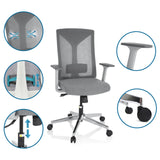 Grå Professionel kontorstol HALIFAX med detaljevisninger af netryg, armlæn, gasfjeder og hjul fra hjh OFFICE