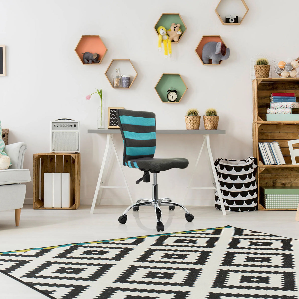 Snurrestol til børn KIDDY COMFORT I i grå og turkis med metalfod med hjul fra hjh OFFICE