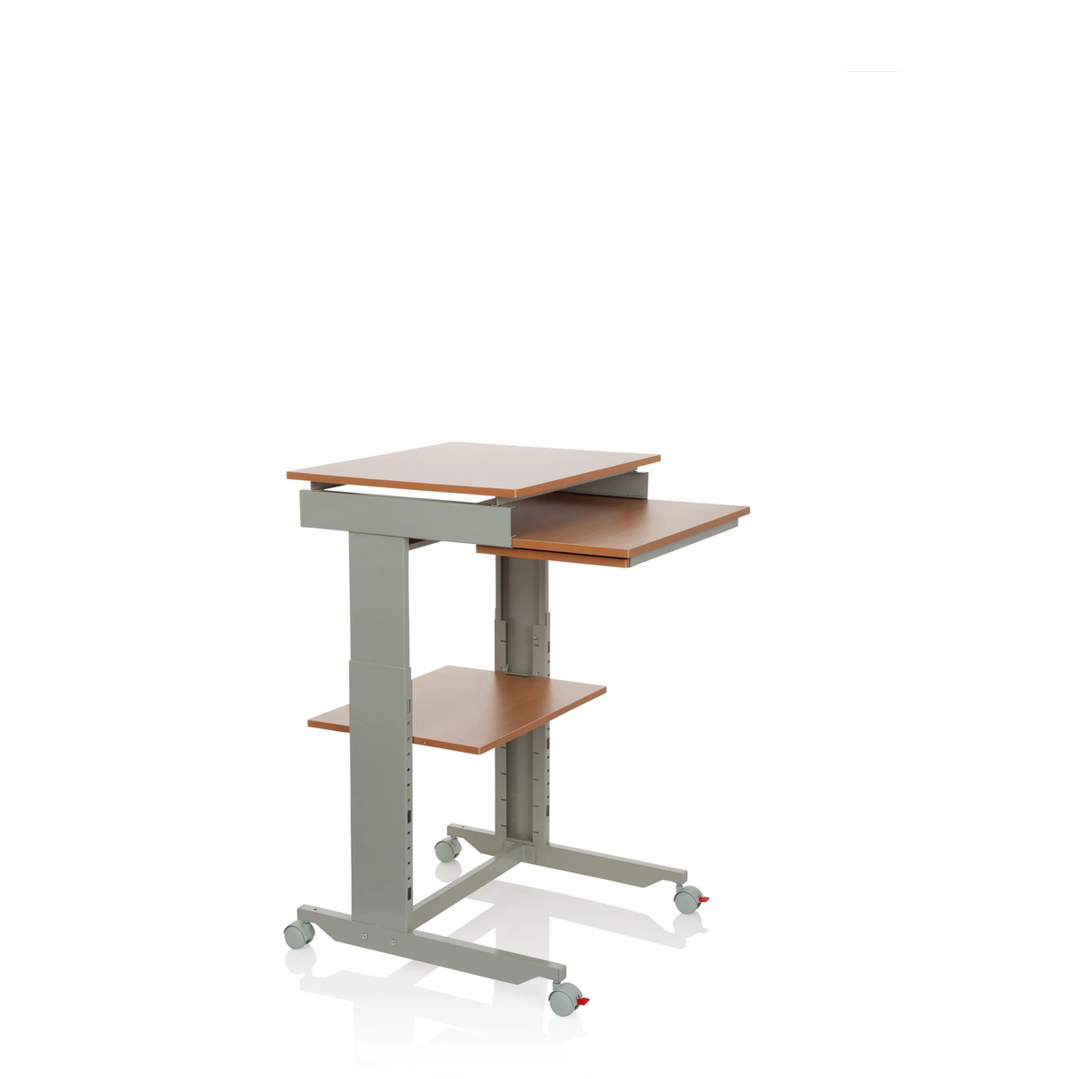 Gråt Ståskrivebord WORKSTATION i bøg med aflægningsflade og fire hjul fra hjh OFFICE – 360-graders visning (skråt forfra 60°)