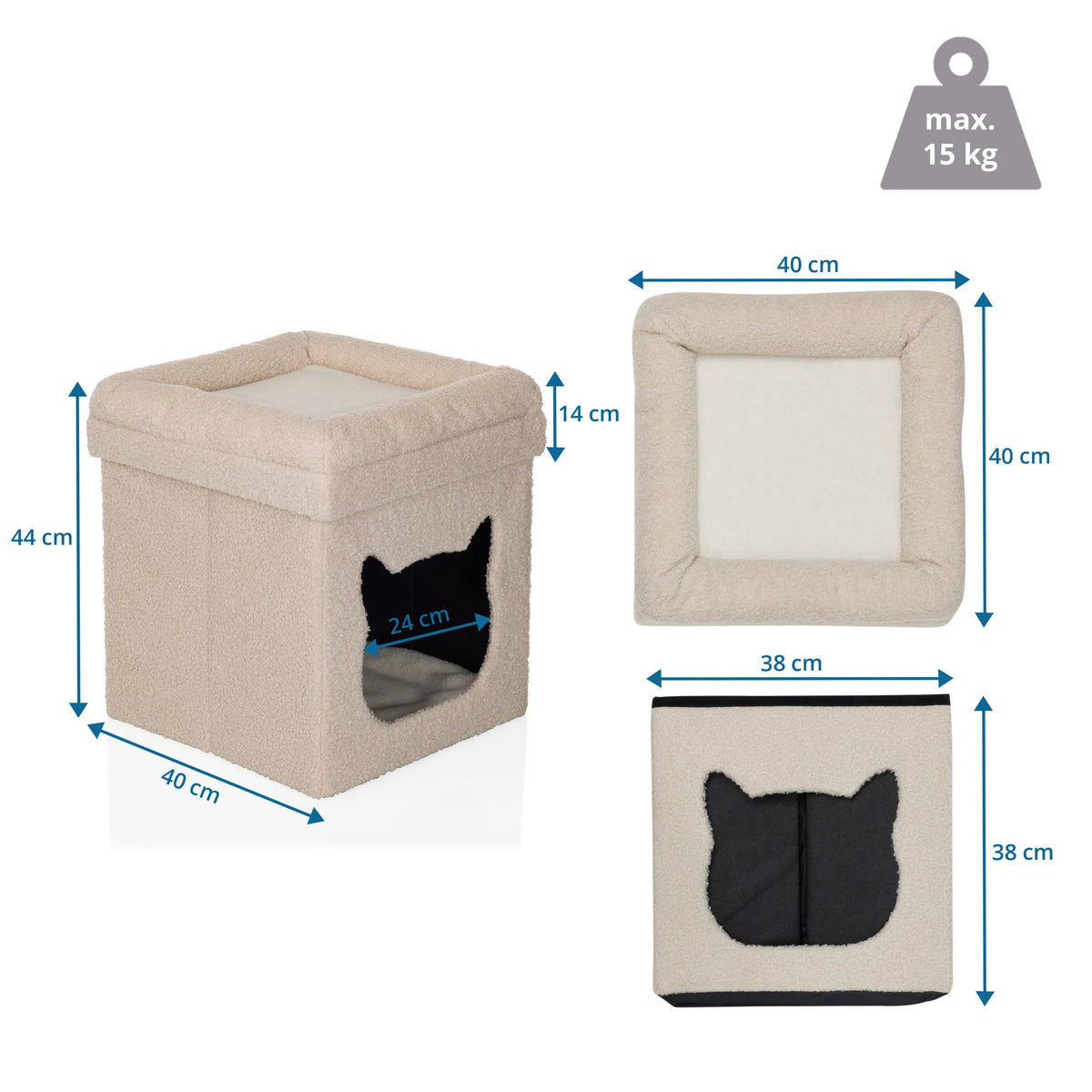 Måltegning af Kattehus PAWY ES med 40 × 40 cm og maksimal belastning på 15 kg fra hjh LIVING
