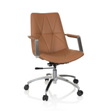 Kamelfarvet Home Office kontorstol SARANTO II med syninger og femhjulet fodkryds fra hjh OFFICE – 360-graders visning (forfra 20°)