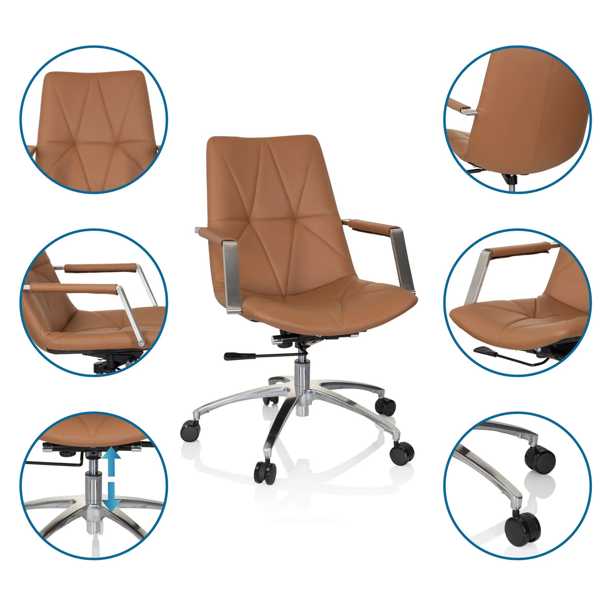 Home Office kontorstol SARANTO II i camel med justerbar højde og hjul fra hjh OFFICE