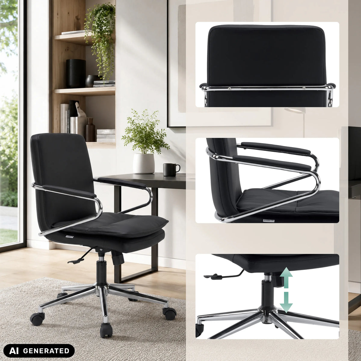 Sort Home Office kontorstol Rovento med armlæn og kromstjerne med hjul fra hjh OFFICE