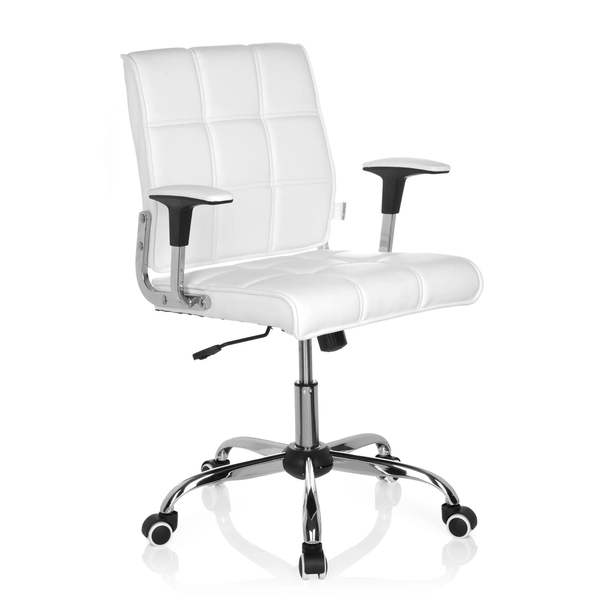 Hvid Home Office kontorstol ERNESTO med quiltet polstring og femhjulet fodkryds fra hjh OFFICE – 360-graders visning (skråt forfra 40°)