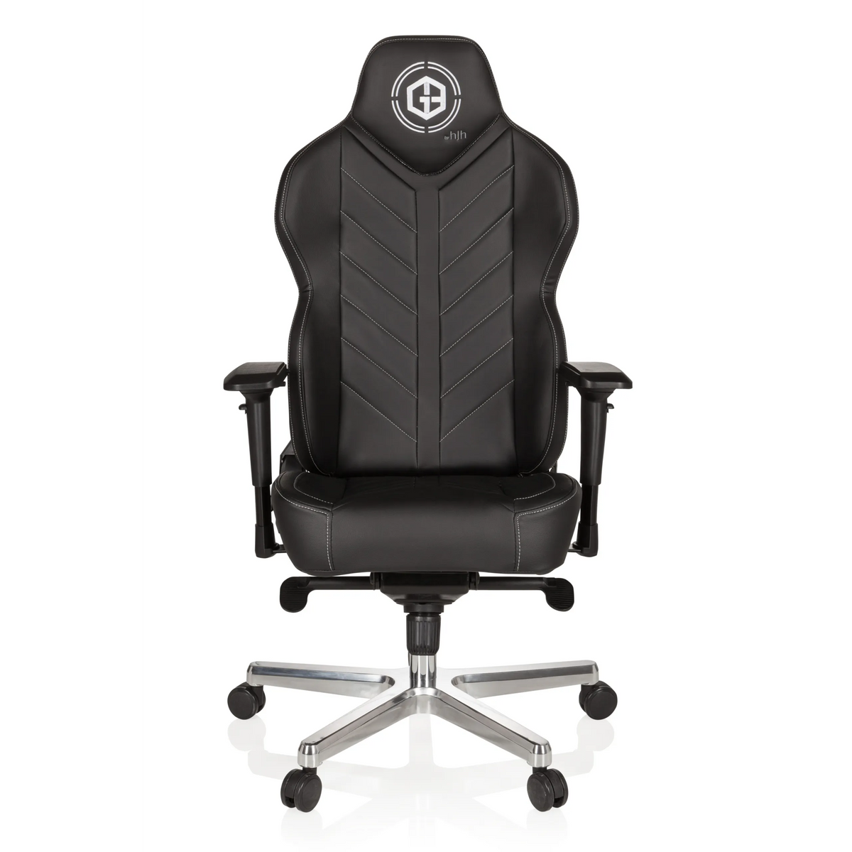 Sort Spillestol GAMEBREAKER COLOSSUS med armlæn og blankt femstjernet fodkryds med hjul fra hjh OFFICE – 360-graders visning (forfra 0°)