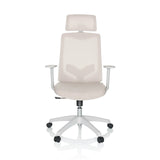 Beige Home Office kontorstol MIKEO W med nakkestøtte og hvidt femstjernet fodkryds med hjul fra hjh OFFICE – 360-graders visning (forfra 0°)