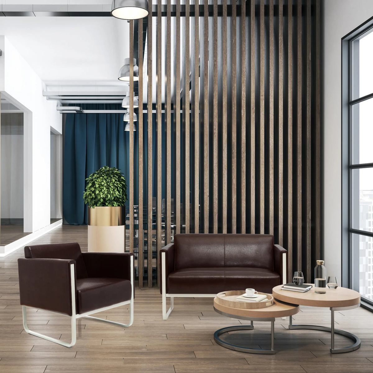 Brun Loungesofa ARUBA som to-personers sofa med hvidt metalstel fra hjh OFFICE