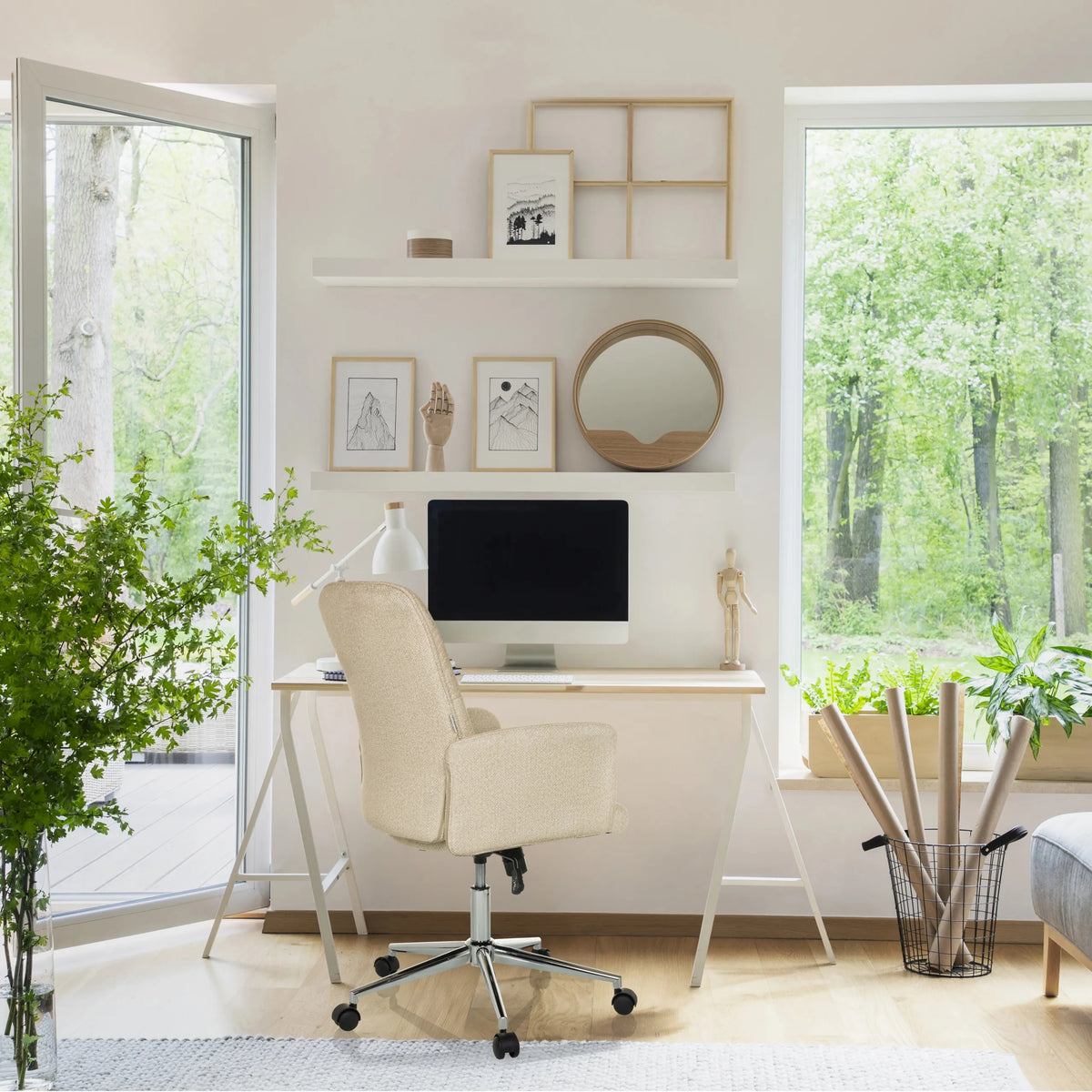 Home Office kontorstol SOLAO 400 i beige med hjul og armlæn fra hjh OFFICE