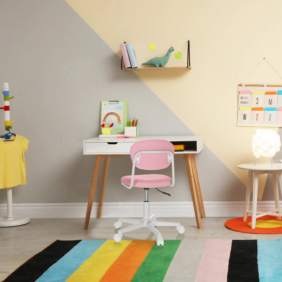 Lyserød Drejestol til børn KIDDY BASE I med hvid krydsfod og hjul fra hjh OFFICE
