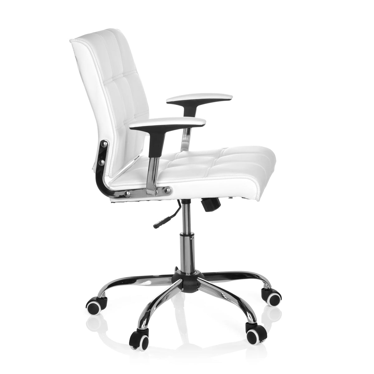 Hvid Home Office kontorstol ERNESTO med quiltet polstring og femhjulet fodkryds fra hjh OFFICE – 360-graders visning (sideprofil 80°)