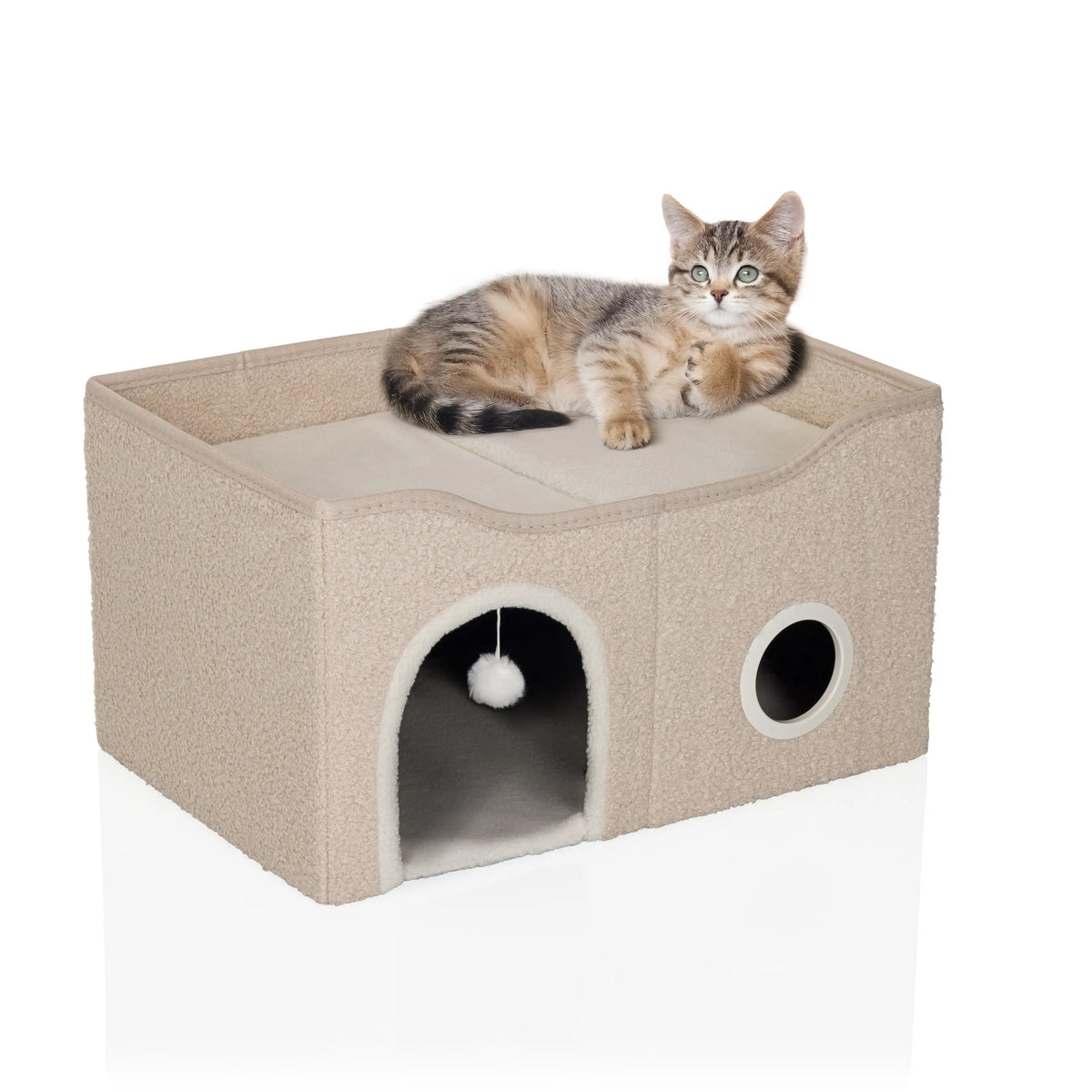 Beige Kattehule PAWY EB med legebolde og liggeflade til én kat fra hjh LIVING
