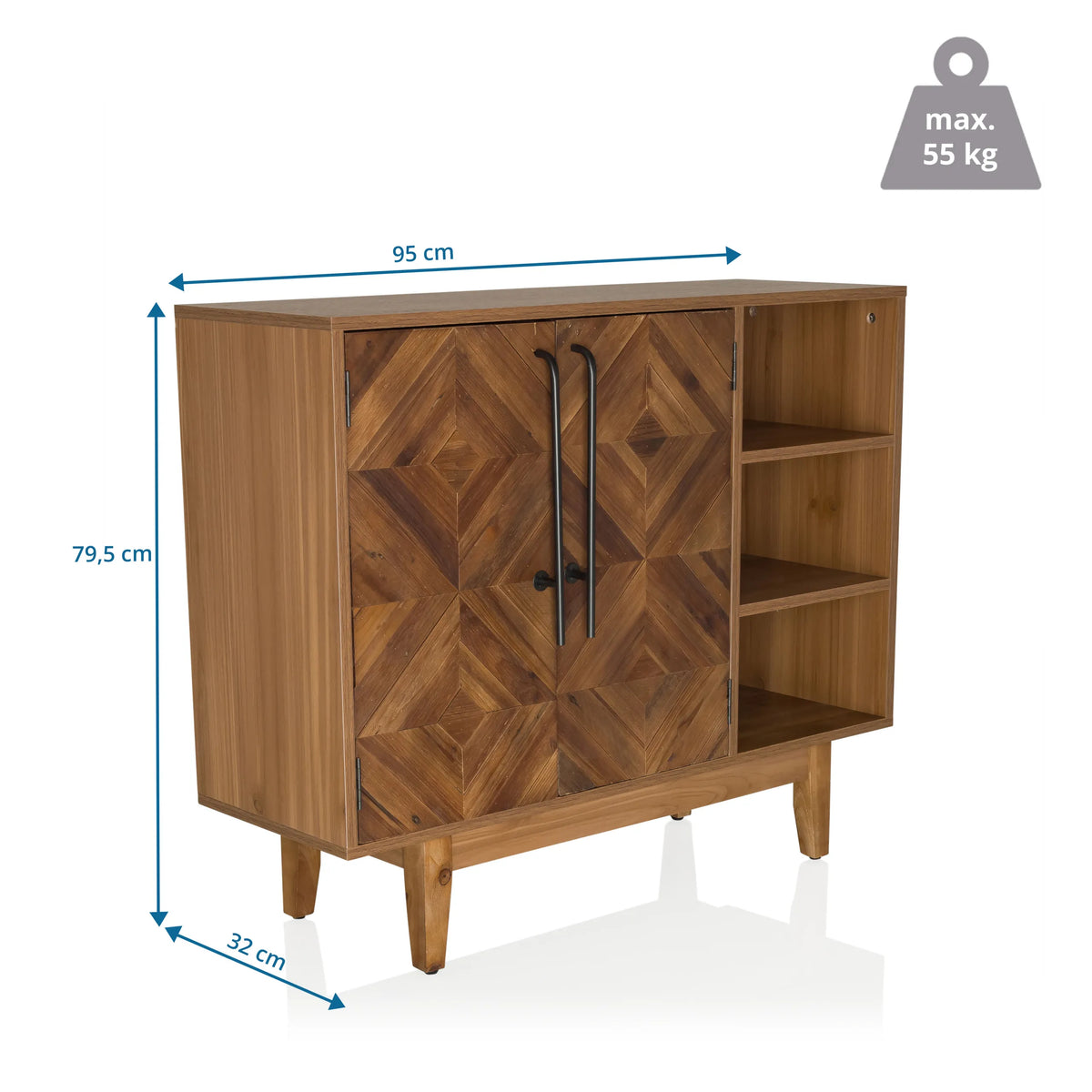 Måltegning af Kommode SANTJAGO WOOD L med 95 × 79,5 cm og en bæreevne på 55 kg fra hjh LIVING
