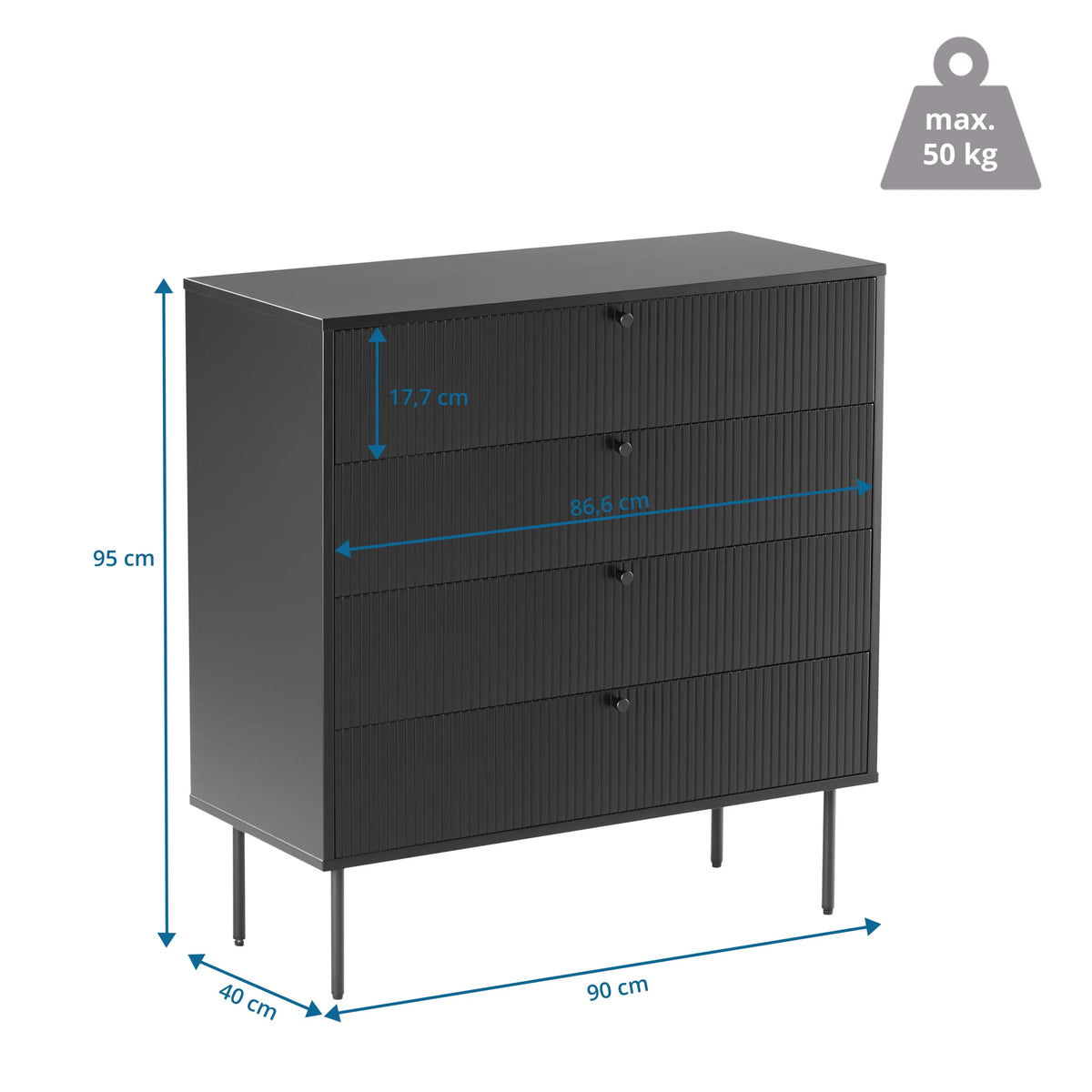Måltegning af Kommode KARBY K med 90 × 95 cm og en bæreevne på 50 kg fra hjh LIVING