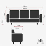 Teknisk tegning af loungesofa CURACAO med en samlet bredde på 179 cm fra hjh OFFICE