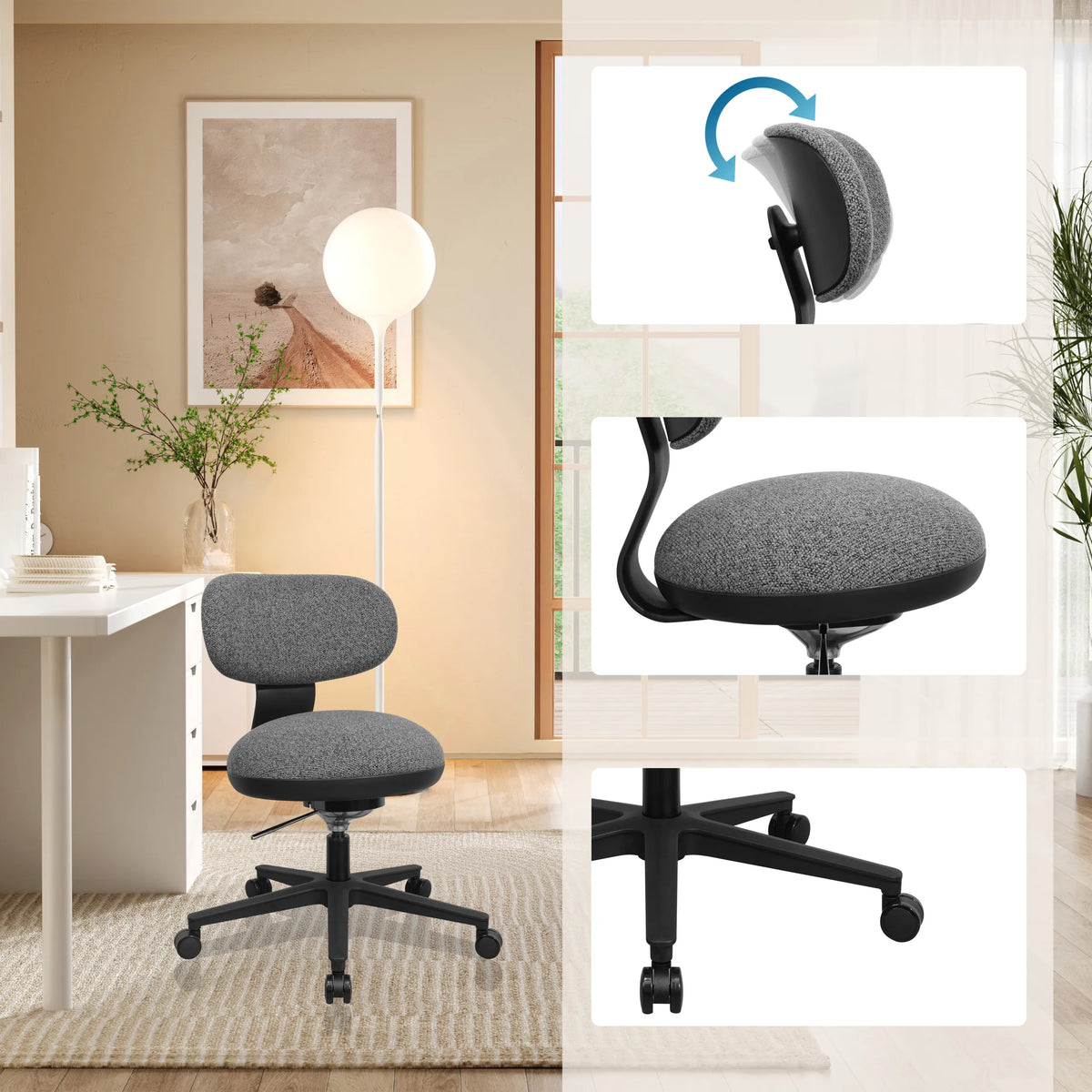Grå Home Office kontorstol SITMOTION B med justerbar ryglæn og stjernefod med hjul fra hjh OFFICE