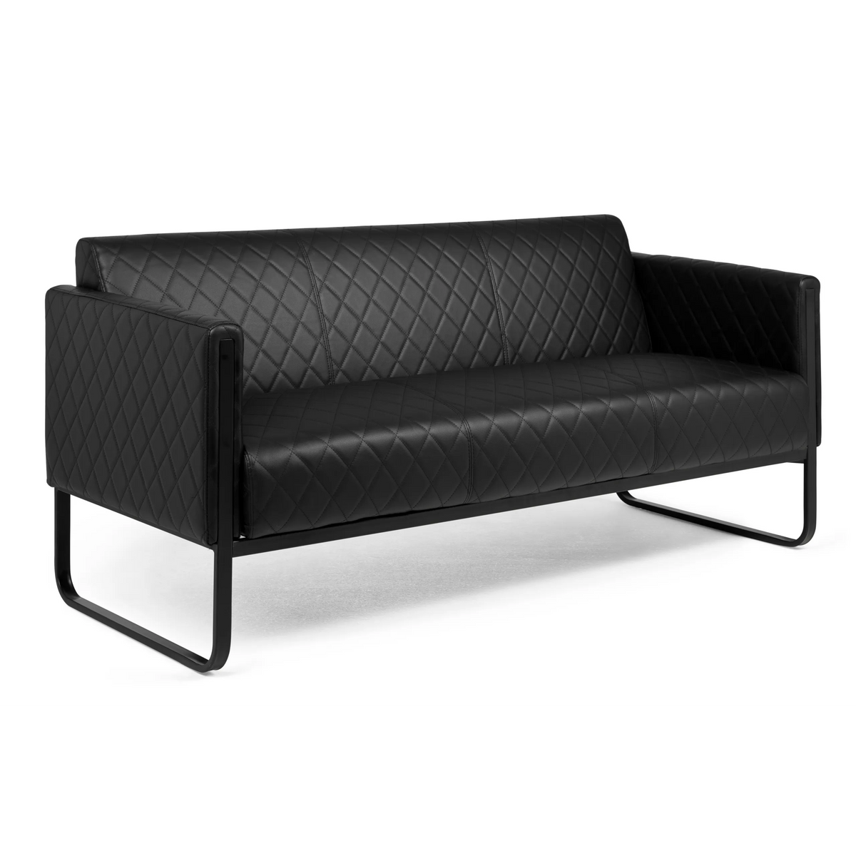 Sort loungesofa ARUBA BLACK med rudestikning og metalstel fra hjh OFFICE – 360-graders visning (bagfra 180°)