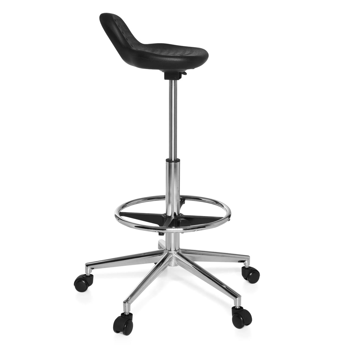 Sort Drejeskammel TOP WORK 03 med fodring og femhjulet fodkryds fra hjh OFFICE – 360-graders visning (sideprofil 80°)