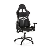 Schwarz-weißer Gamingstuhl LEAGUE PRO mit Kopfstütze und Fußkreuz mit fünf Rollen von hjh OFFICE – 360-Grad-Ansicht (Frontansicht 20°)