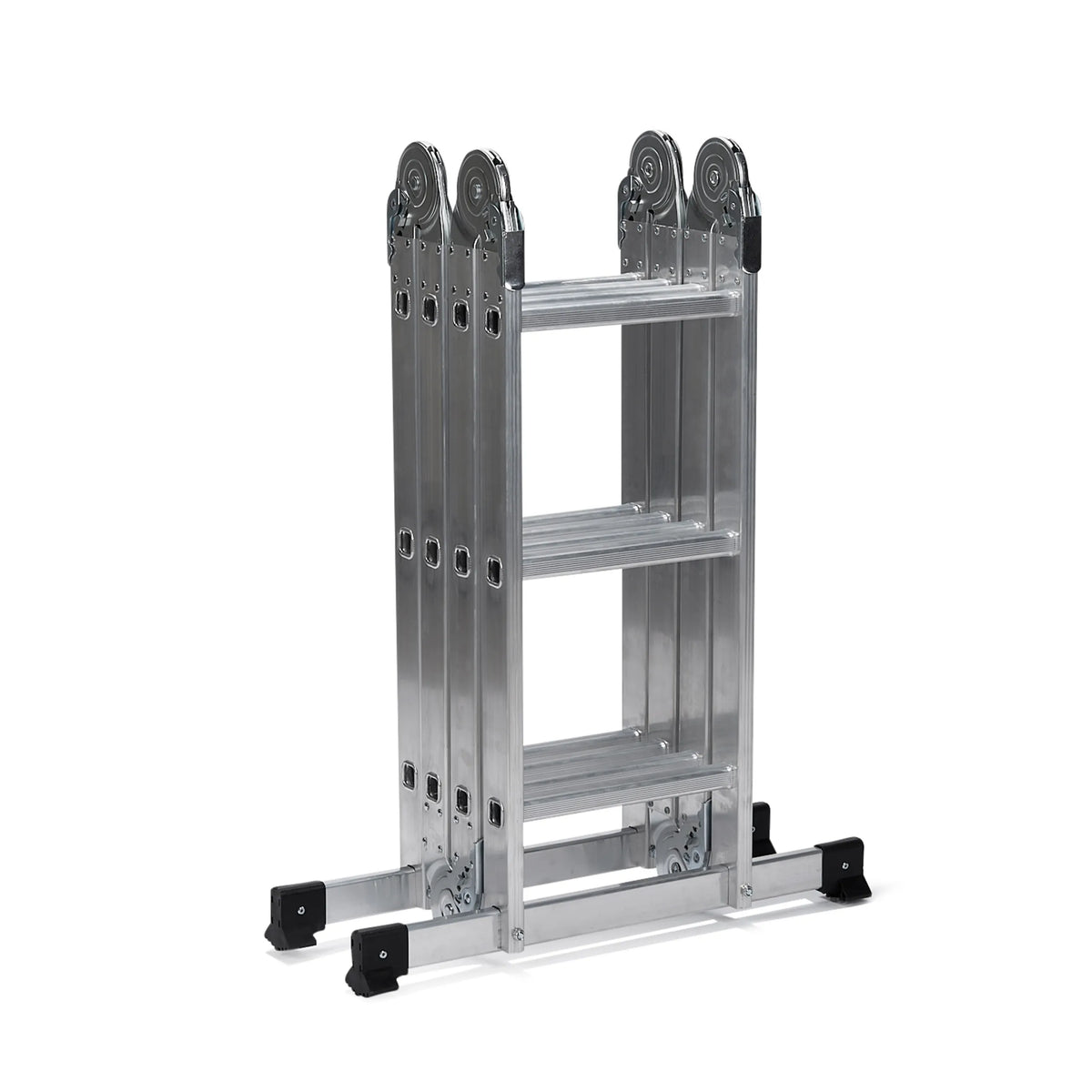 Sølvfarvet Foldestige SOLID W3 i aluminium med tolv trin fra hjh OFFICE – 360-graders visning (forfra 0°)