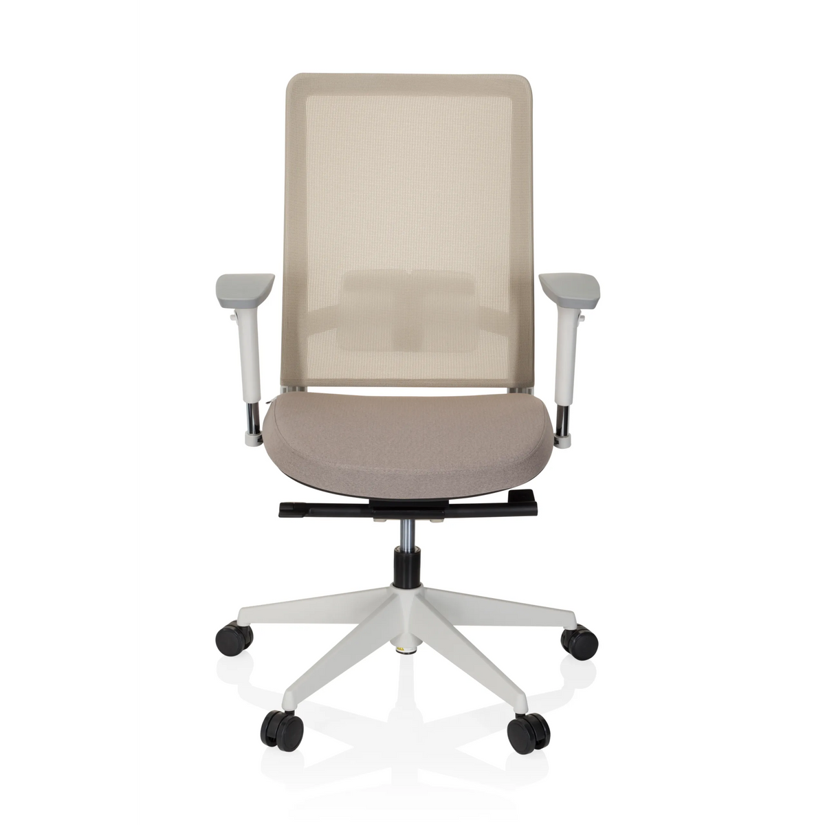 Beige Professionel kontorstol PURE WHITE med netryg og femhjulet fodkryds fra hjh OFFICE – 360-graders visning (forfra 0°)
