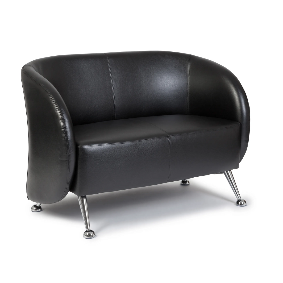 Sort loungesofa ST. LUCIA som topersoners sofa med blanke metalfødder fra hjh OFFICE – 360-graders visning (bagfra 180°)