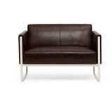 Braunes Loungesofa ARUBA als Zweisitzer mit silbernem Metallgestell von hjh OFFICE – 360-Grad-Ansicht (Frontansicht 0°)