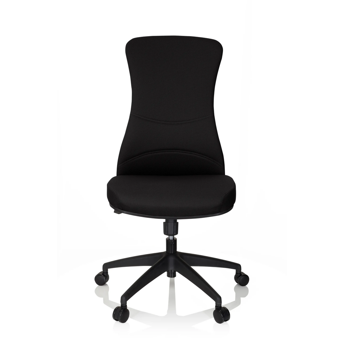 Sort Professionel kontorstol OFFICE XT med fodkryds og fem hjul fra hjh OFFICE – 360-graders visning (forfra 0°)