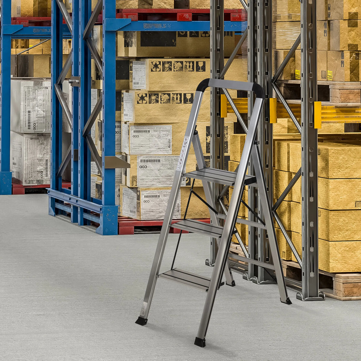 Foldestige SOLID V med tre trin af aluminium fra hjh OFFICE